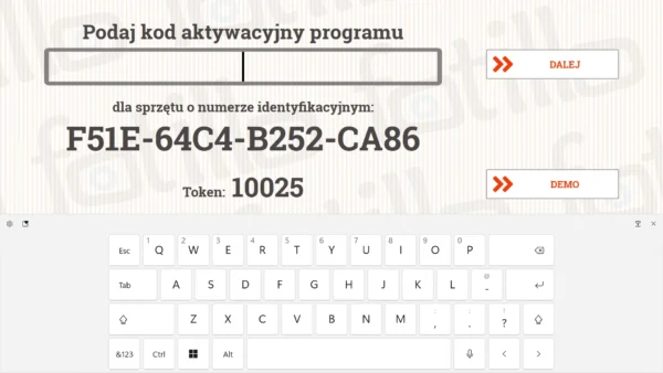 Wprowadź kod aktywujący Token 10025